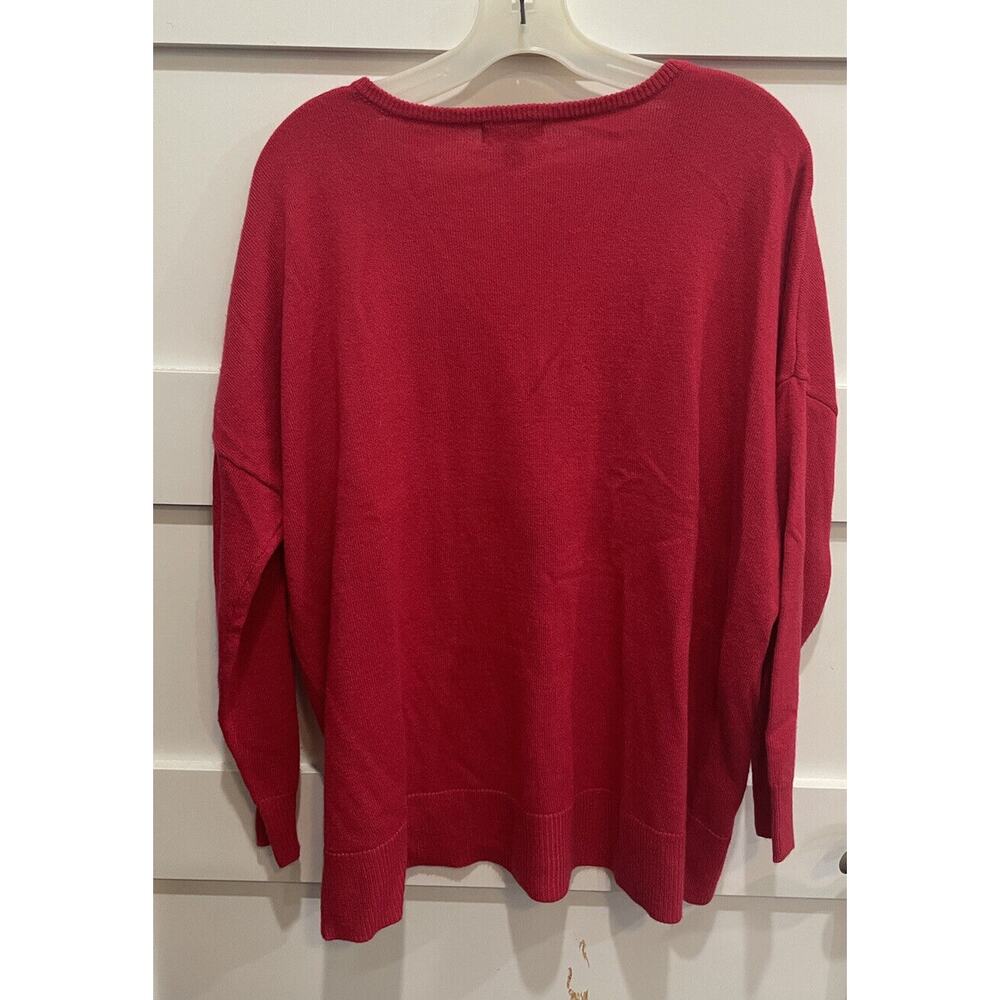 Bisou Bisou Women's Size M , Dark Pink V Neck Zipper Accent Hi Low Hem Sweated - Picture 2 of 6